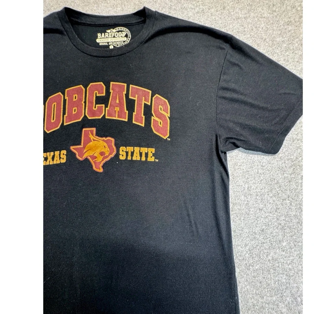 Barefoot T Shirt‎ Mens Large Black Texas State Bobcats Graphic Tee Short Sleeve